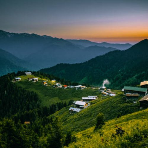 Beautful nature landscape view at Pokut Highland in Çamlıhemşin, Rize in Black sea region of Turkey on sunny summer morning