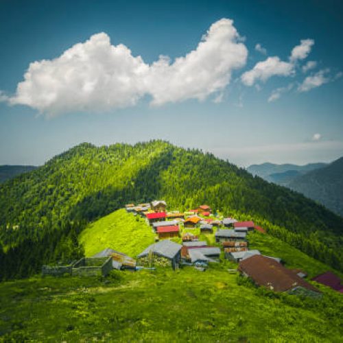 Beautful nature landscape view at Hazindag Highland in Senyuva, Çamlıhemşin, Rize in Black sea region of Turkey on sunny summer morning