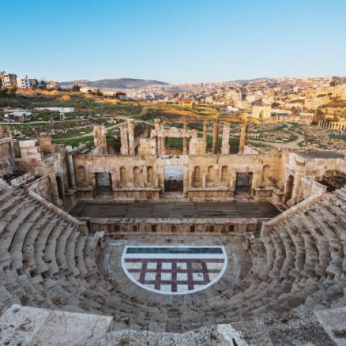 Ancient theater architecture Jerash in Amman, Jordan