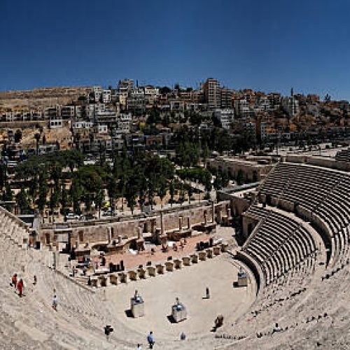 "Panoramatic shot of the roman amphitheatre in Amman, Jordan"